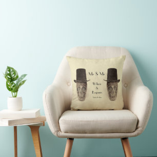 Schädel Gay Mr und Mr Vintage Retro Sepia Hochzeit Kissen
