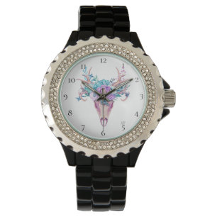 *~* Schädel-Geweih-Horn Boho Blumen Stammes- Armbanduhr