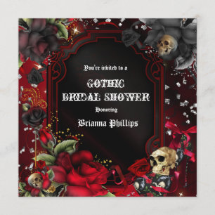Schädel-Gotik-Rote-Schwarze-Rosen-Bling-Einladung Einladung
