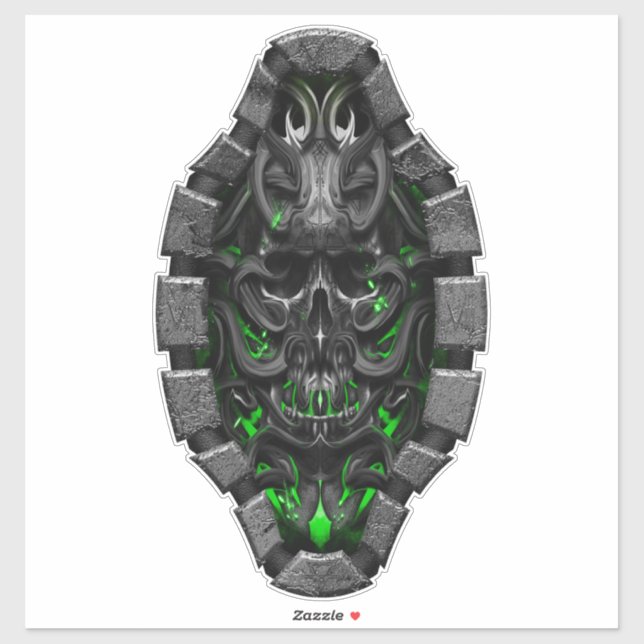 Schädel Grenn Bio Funken Custom Cut Vinyl Sticker (Blatt)