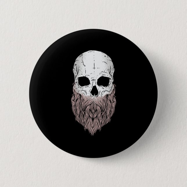 Schädel-Halloween für Bart-Schädel-Liebhaber Button (Vorderseite)