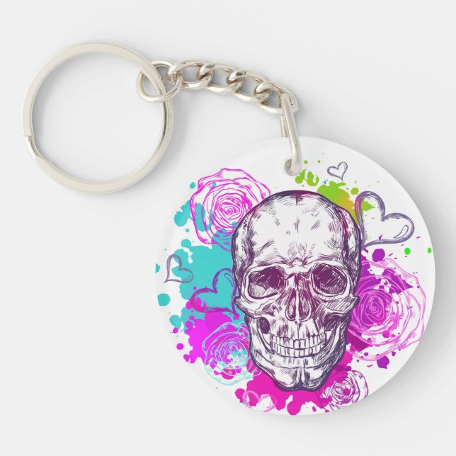 Schädel, Herz und Rose Schlüsselanhänger (Vorderseite)