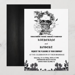 Schädel-Hochzeit-Halloween-Zucker-Gotisch-Floral-E Einladung