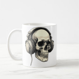 Schädel hört Musik mit Kopfhörern Dj Kaffeetasse