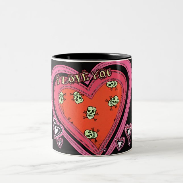 Schädel-ICh Liebe Sie-Herz-Entwurf-Tasse Zweifarbige Tasse (Mittel)