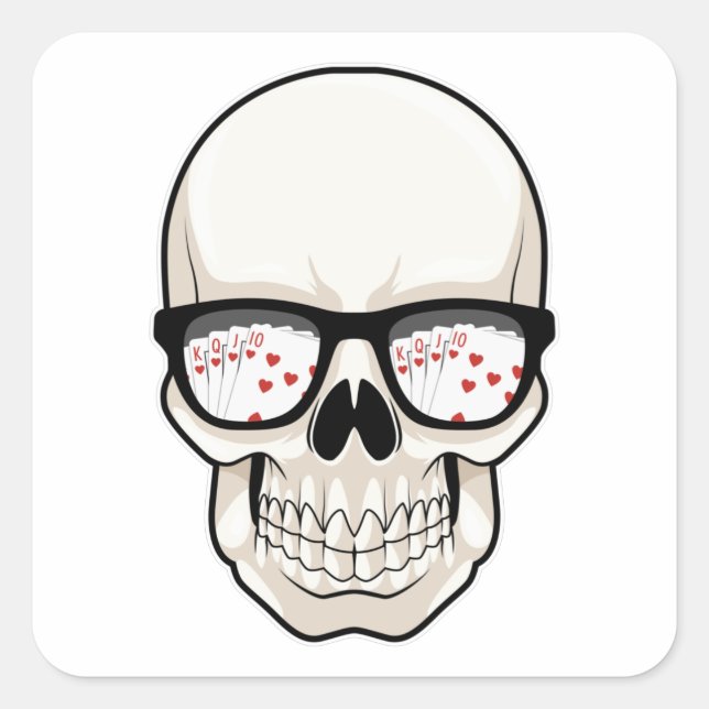Schädel im Poker mit Sonnenbrille Quadratischer Aufkleber (Vorderseite)