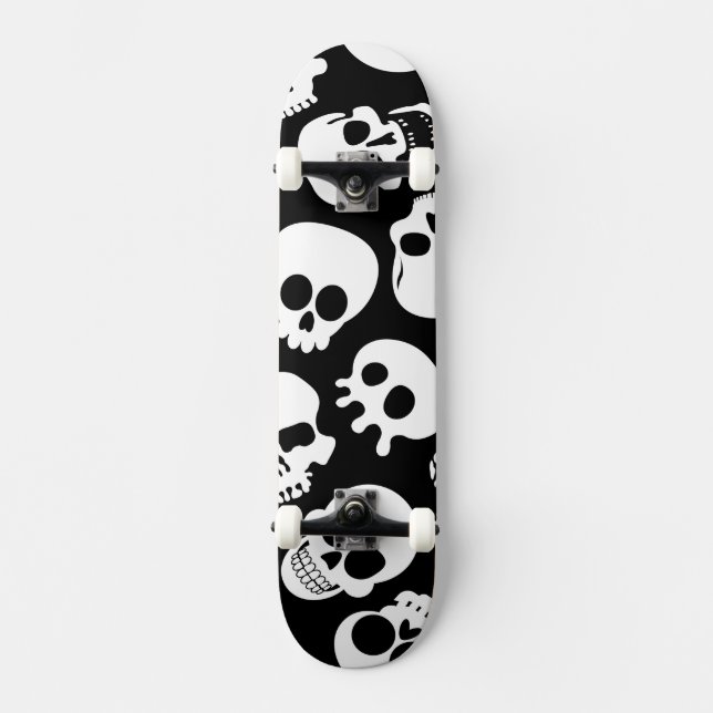 Schädel im schwarzen Hintergrund-Muster Skateboard (Vorderseite)
