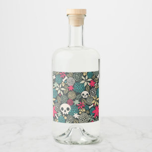 Schädel in Blume Alkoholflaschenetikett