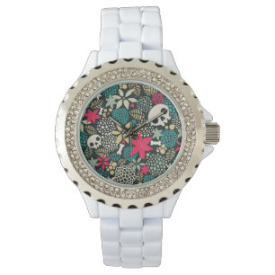 Schädel in Blume Armbanduhr