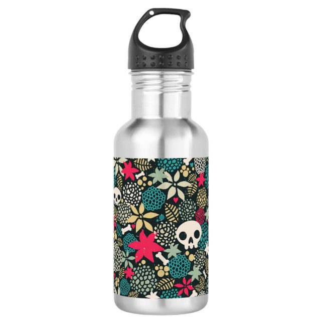 Schädel in Blume Edelstahlflasche (Vorderseite)