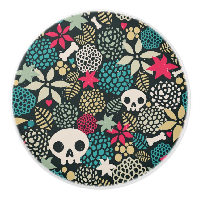 Schädel in Blume Keramikknauf (Vorderseite)