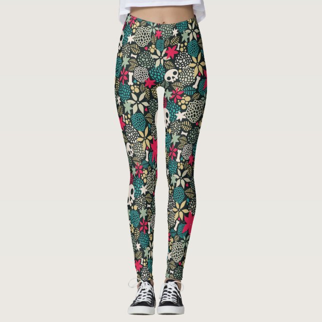 Schädel in Blume Leggings (Vorderseite)