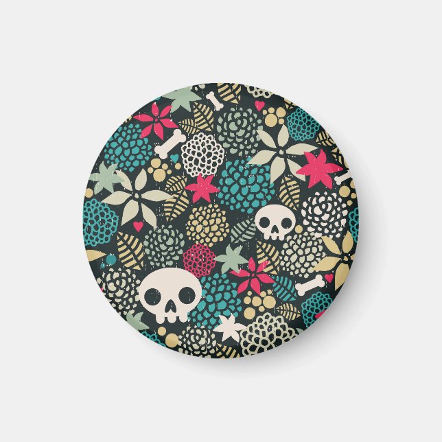 Schädel in Blume Magnet (Vorne)