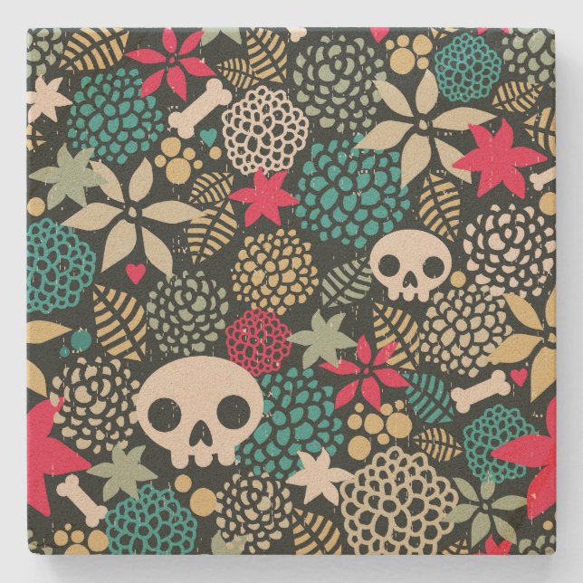 Schädel in Blume Steinuntersetzer (Vorderseite)