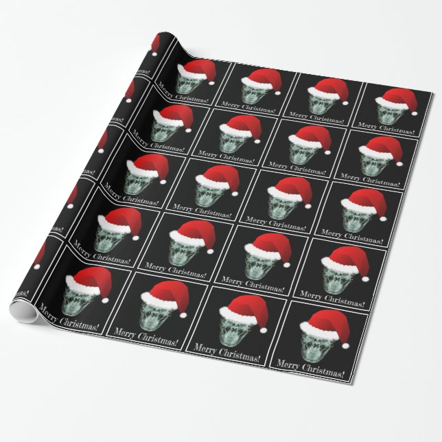 Schädel in der Weihnachtsmannmütze Weihnachten Geschenkpapier (Ungerollt)