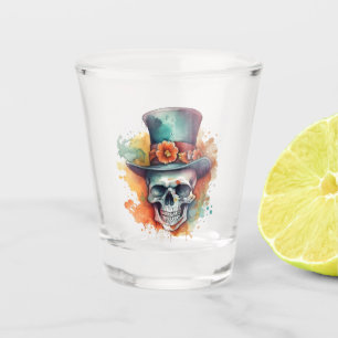 Schädel in einem Zylinderschussglas Schnapsglas