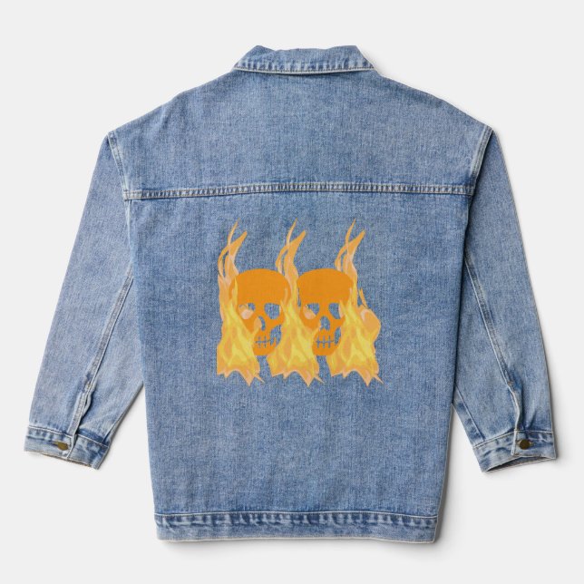 Schädel in Feuerfrauen Jeansjacke (Rückseite)