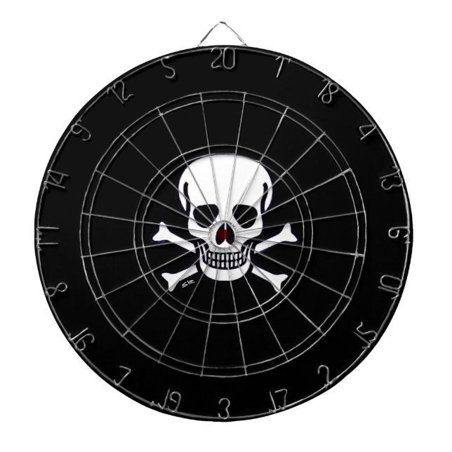 Schädel in Knochen, schwarze Dartboard Dartscheibe (vorne)