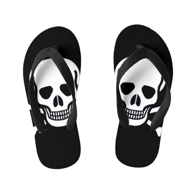 Schädel in Knochen Schwarze Kleinkind Flip Flops (Fußbett)