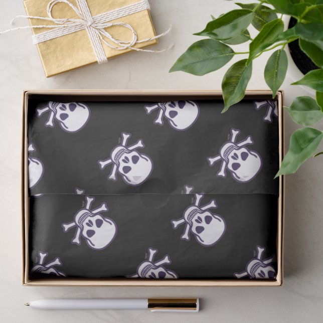 Schädel in Knochen, schwarzes Papiertaschpapier Seidenpapier (Geschenk)