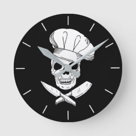 Schädel in Koch Baker Hat and Knives Kitchen Runde Wanduhr