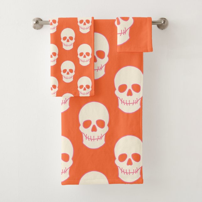 Schädel in Rosa, Orange und Creme Badhandtuch Set (Insitu)