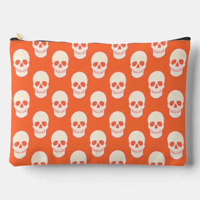 Schädel in Rosa, Orange und Creme Zubehörtasche (Vorderseite)