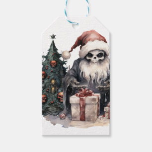 Schädel in Weihnachtsmannmütze mit gotischem Weihn Geschenkanhänger