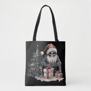 Schädel in Weihnachtsmannmütze mit gotischem Weihn Tasche