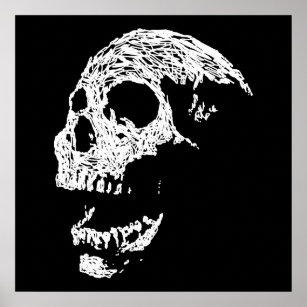 Schädel in Weiß auf Schwarz. Poster
