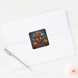 Schädel, Jack-O-Laternen und Blume Quadratischer Aufkleber