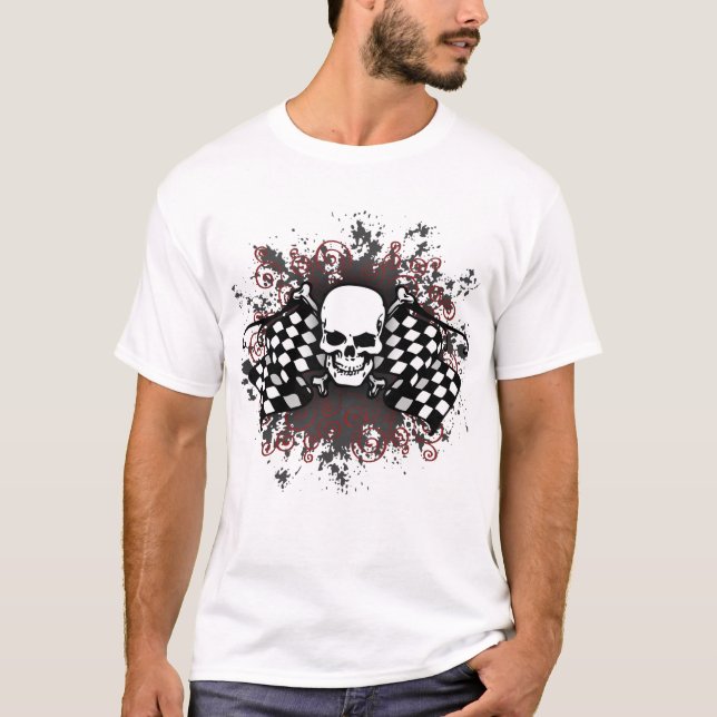 Schädel-kariertes Flagge-platsches T-Shirt (Vorderseite)