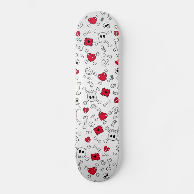 Schädel, Knochen und gebrochene Herzen Skateboard (Vorderseite)