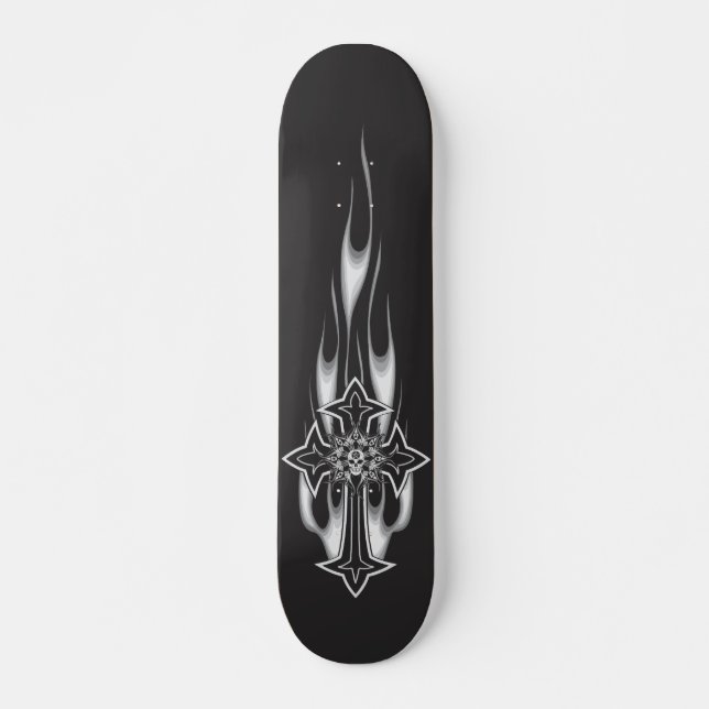 Schädel-Kreuz FlammensGoth Skateboard (Vorne)