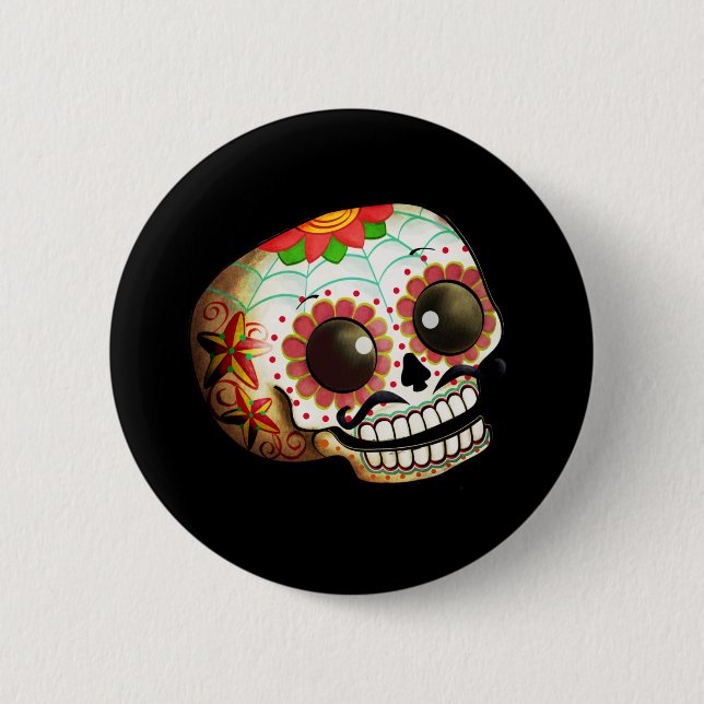 Schädel-Kunst Dia de Los Muertos Sugar Button (Vorderseite)