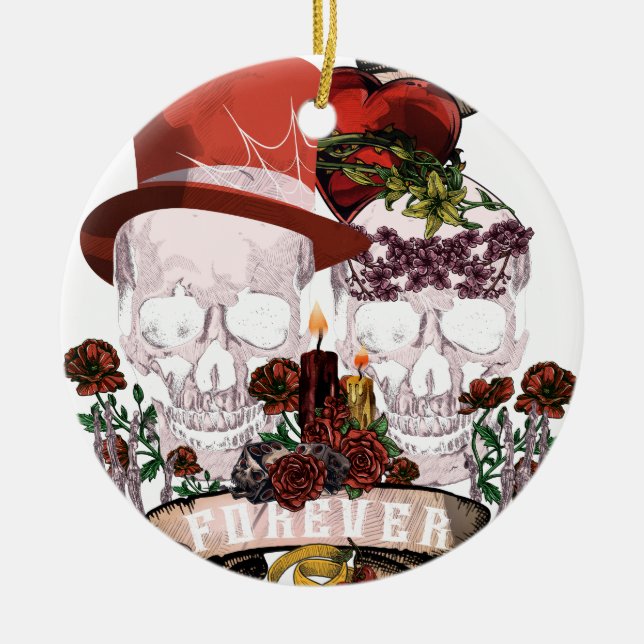 Schädel-Liebe-Heirat-Skelett-Paare Keramikornament (Vorne)