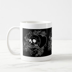 Schädel-Liebe - Schädel, Rosen und Herzen durch  Kaffeetasse
