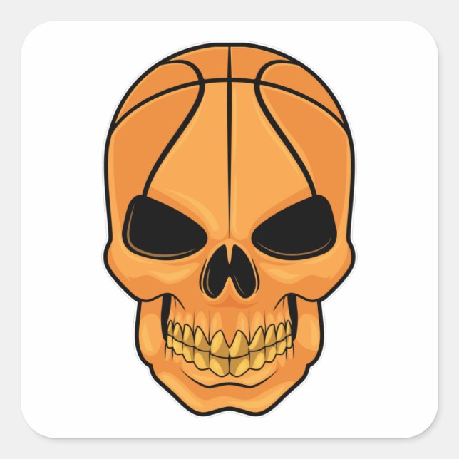 Schädel mit Basketballkopf Quadratischer Aufkleber (Vorderseite)