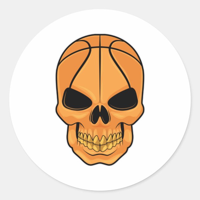 Schädel mit Basketballkopf Runder Aufkleber (Vorderseite)