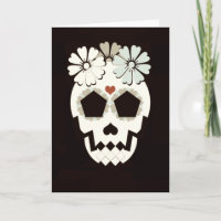 Schädel mit Blume Sepia Grußkarte