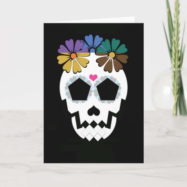 Schädel mit Blumen Karte (Vorderseite)