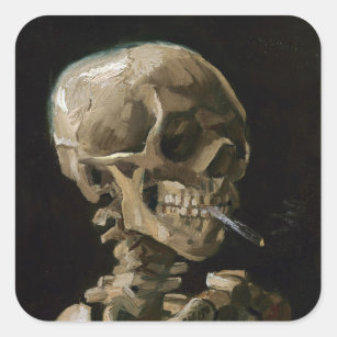 Schädel mit brennender Zigaretten-Vincent van Quadratischer Aufkleber