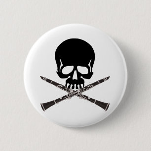 Schädel mit Clarinets und gekreuzten Knochen Button