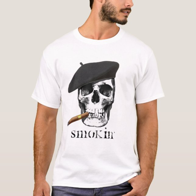 Schädel mit dem Barett und Zigarre, die Smokin T-Shirt (Vorderseite)