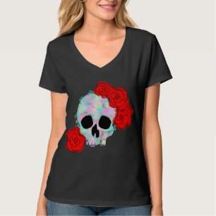 Schädel mit den Blumen-Frauen Spitzen T-Shirt
