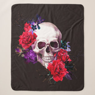 Schädel mit dunklen Blume und rote Rosen Sherpadecke