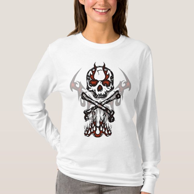 Schädel mit Flammen Hoodie T-Shirt (Vorderseite)