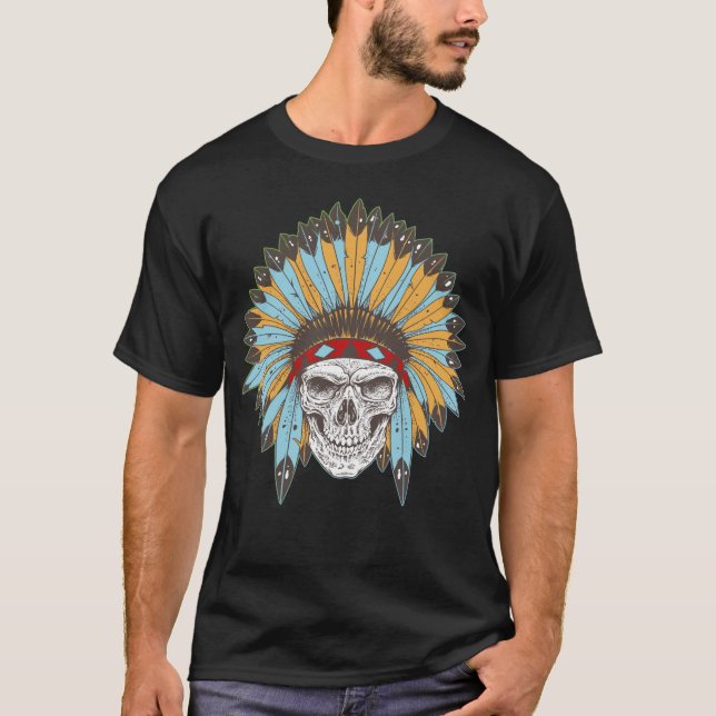 Schädel mit gebürtiger Amerikanerheaddress-Shirt T-Shirt (Vorderseite)