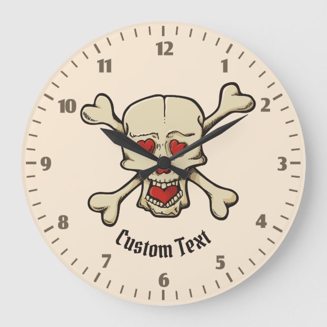 Schädel mit Herz Große Wanduhr (Vorderseite)