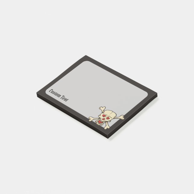 Schädel mit Herz Post-it Klebezettel (angewinkelt)